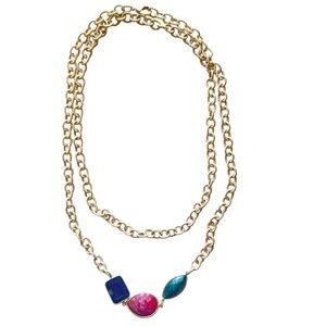 Raw Emerald, Ruby, and Sapphire with Gold Chain Necklace - Vancouver Designer